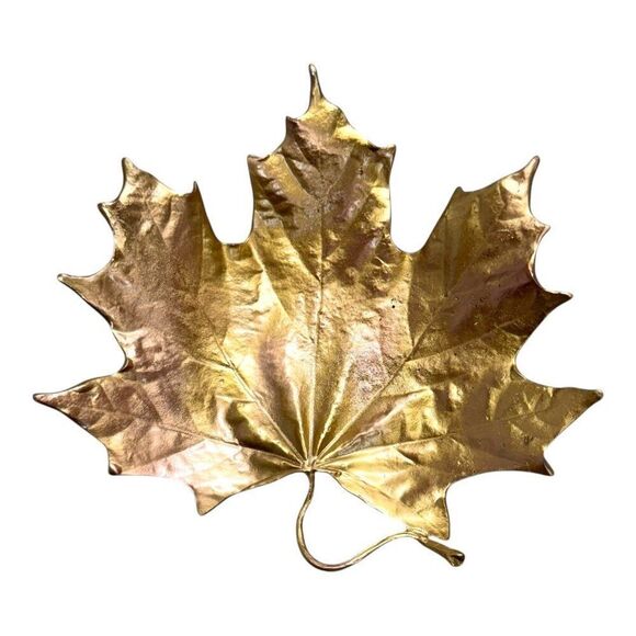 Gold Maple Leaf Trinket Key Catch All Jewelry Dish Decor By Karins Interiors MCM - Picture 1 of 5